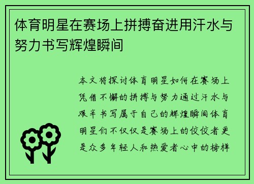 体育明星在赛场上拼搏奋进用汗水与努力书写辉煌瞬间